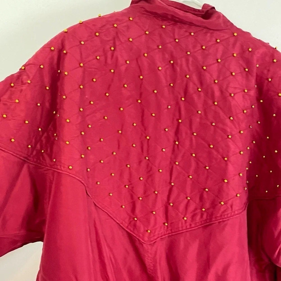 Vintage 80s 90s Silk Windbreaker Sweat Suit Jacket Pants Large Red Quilted - Picture 5 of 16